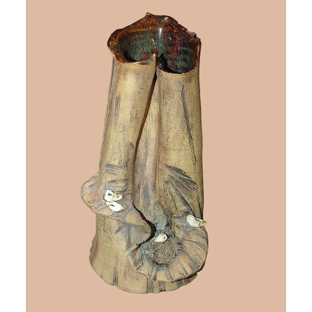 Rumsey Vase Pottery Birds Tree Trunk Art Nature 8 inches by 4 inches